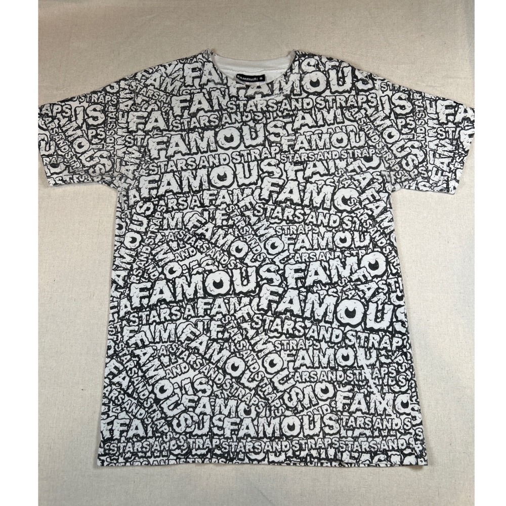 Famous Stars and Straps AOP T-Shirt Mens Small White Black Logo Print Streetwear